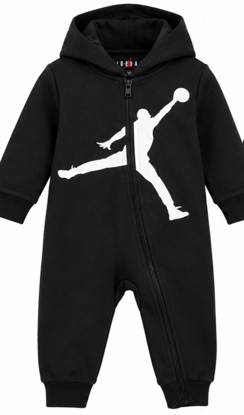 Jordan Baby 12M Black Full Zip Hoodie Coverall Jumpsuit White Jumpman NWT Nike